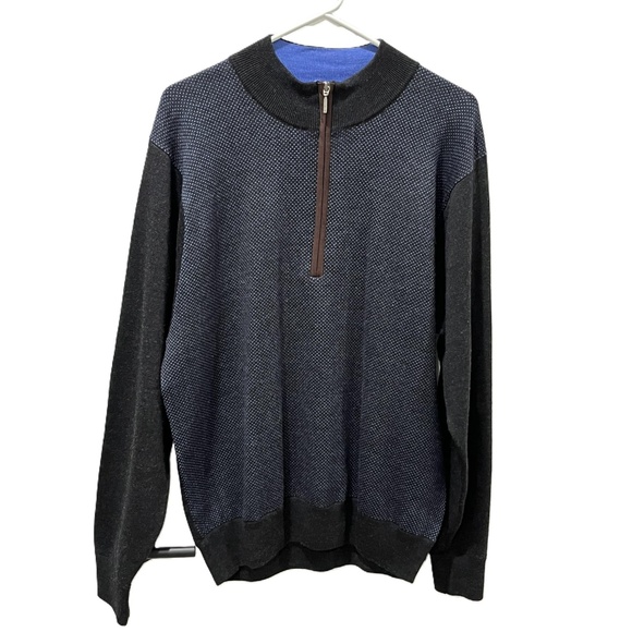 Other - Turtleson‎ Blue Black Men's Quarter-Zip Merino Wool Sweater Extra Large